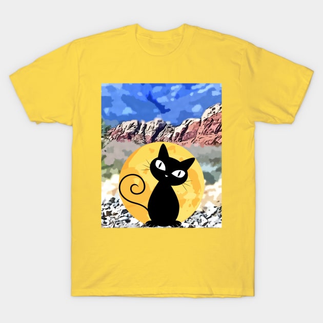 Black Cat shining in the desert T-Shirt by PersianFMts